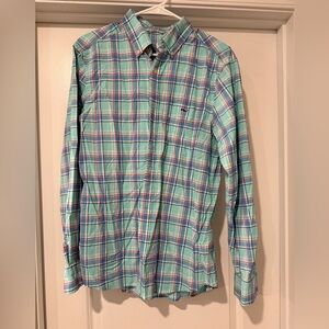 Vineyard Vines Aqua and Pink Plaid Shirt